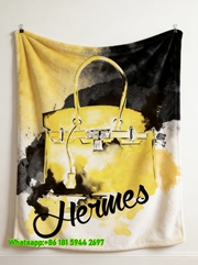 Hermès Yellow Birkin Watercolor Flannel Throw Blanket IMG_5062